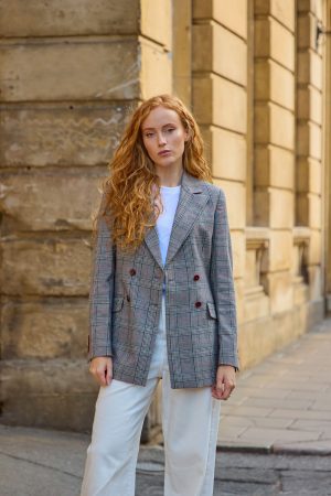 Double-Breasted Blazer in Black Prince Of Wales