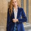 Single-Breasted Blazer in Navy Velvet