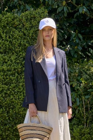Double-Breasted Blazer in Navy Pinstripe