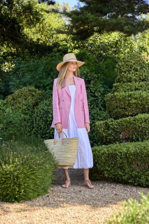 Double-Breasted Blazer in Dusty Pink Linen