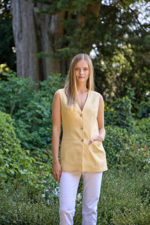 Longline Waistcoat in Butter Yellow Linen