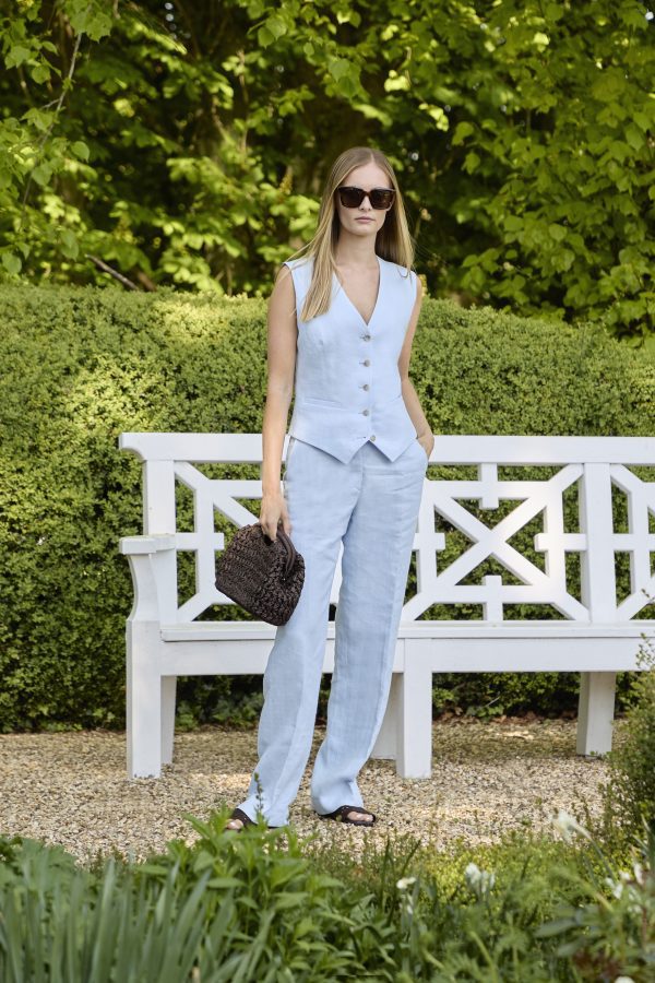 Straight-leg Trousers in Sky Blue Linen - Image 2