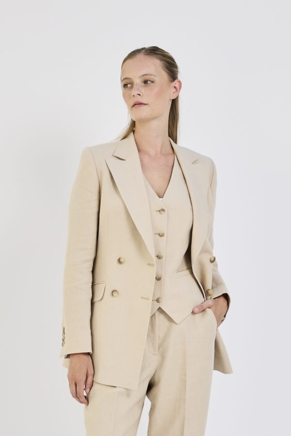 Double-Breasted Blazer in Neutral Linen - Image 4