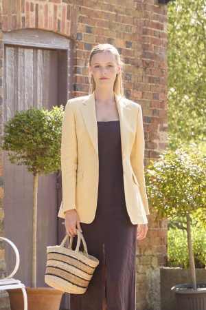 Single-Breasted Blazer in Butter Yellow Linen