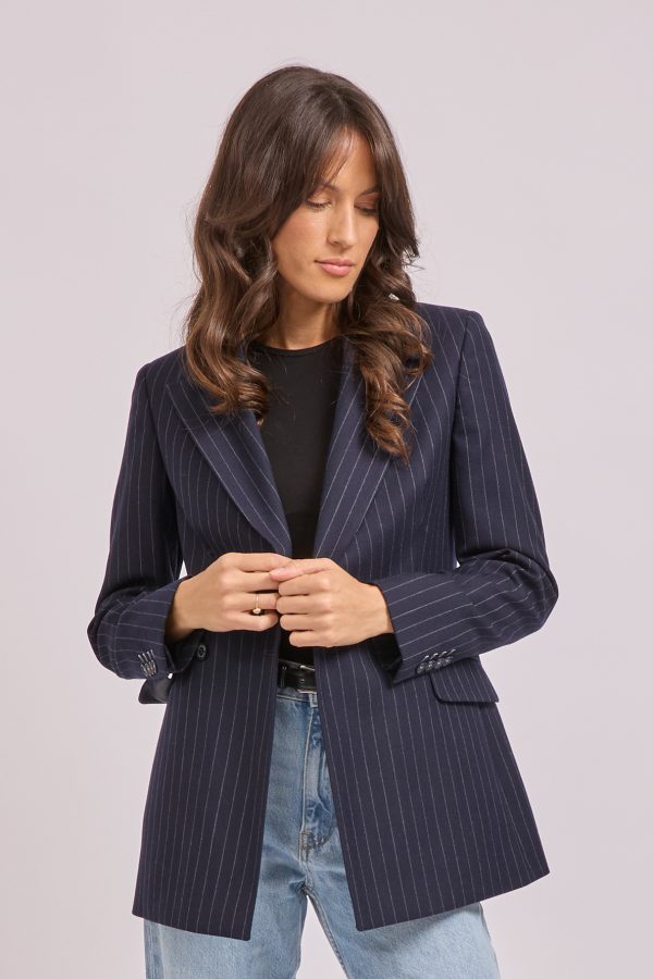 Double-Breasted Blazer in Navy Pinstripe - Image 4