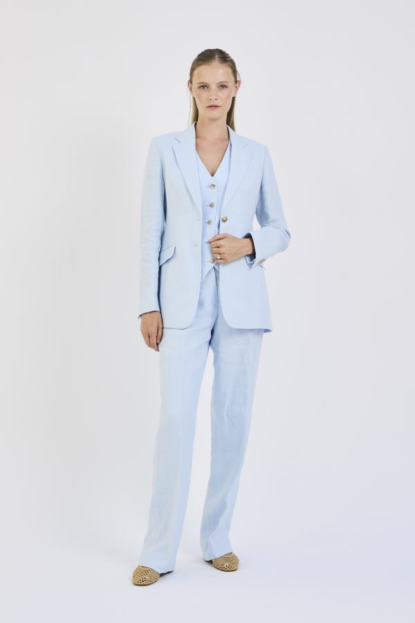 Straight-leg Trousers in Sky Blue Linen - Image 3