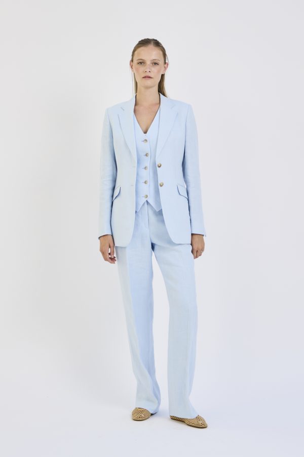 Straight-leg Trousers in Sky Blue Linen - Image 4