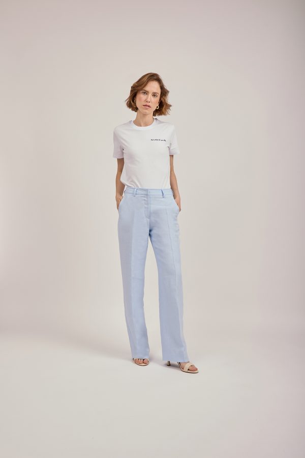 Straight-leg Trousers in Sky Blue Linen - Image 5