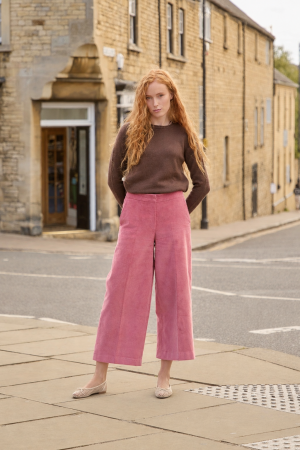 Wide-leg Cropped Trousers in Rose Cord